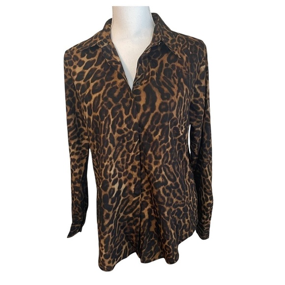 LAUREN Ralph Lauren Brown Black Leopard Print Long Sleeve Button Down Shirt. Med - Picture 1 of 15